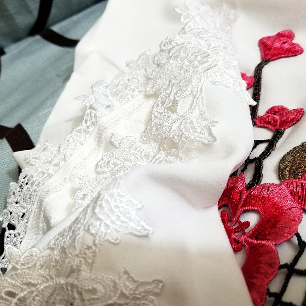 White Sleeveless Dress w/ Red Embroidery NWT S M L - Picture 4 of 8